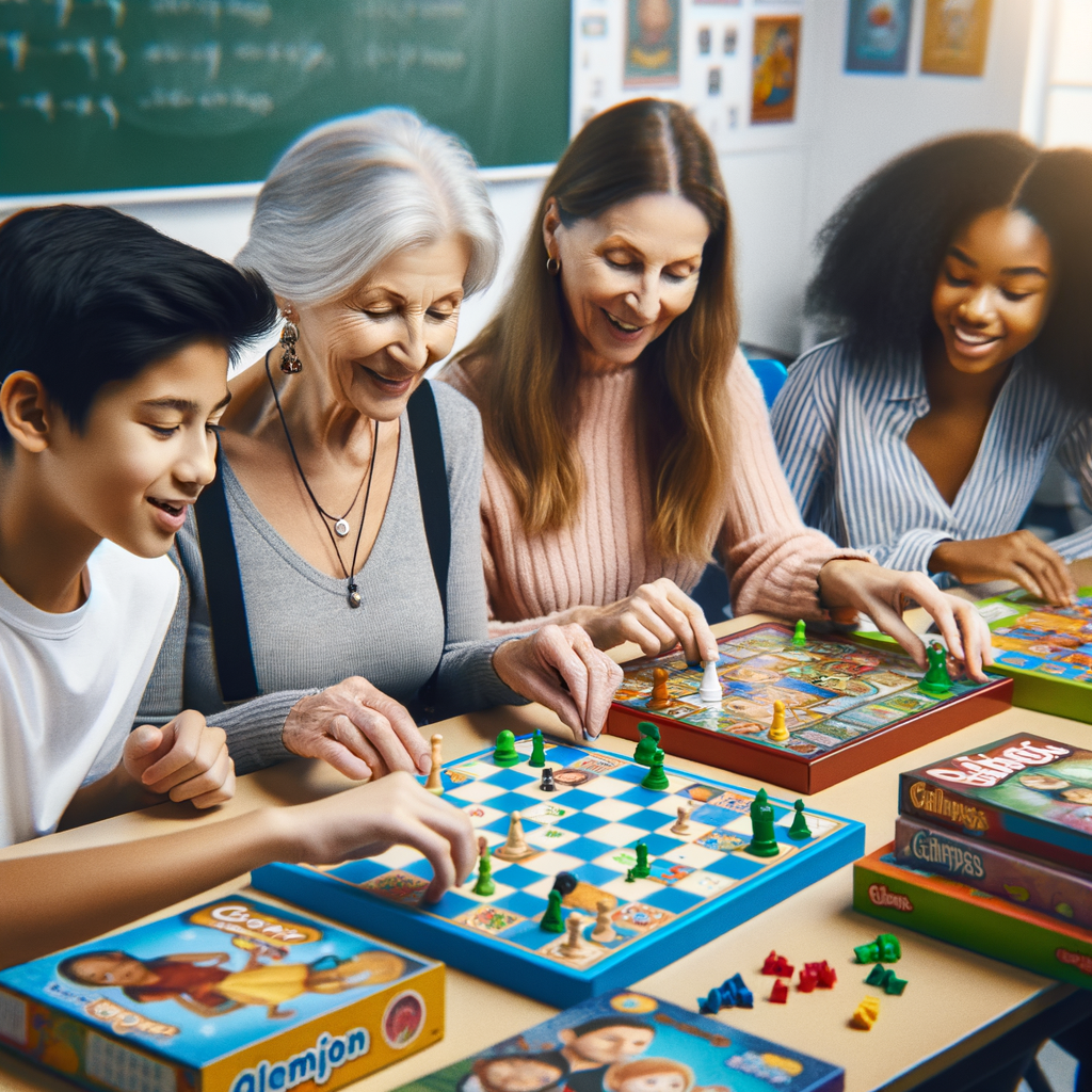 Diverse group of students engaging in Educational Board Games, highlighting the intersection of Board Games and Learning in a classroom setting.