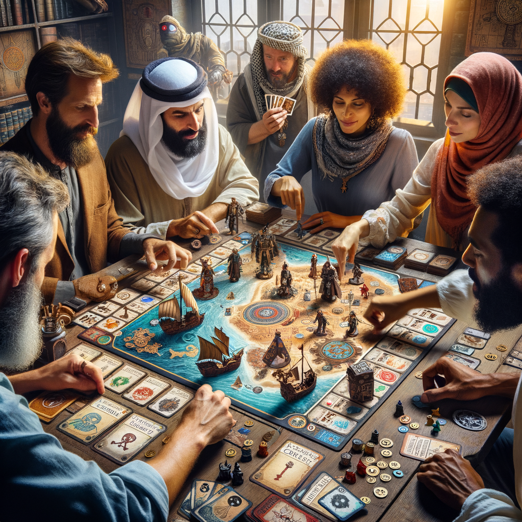 Players engrossed in strategic gameplay of the new Libertalia: Winds of Galecrest board game, featuring pirate-themed elements for a fresh take on pirate board games.