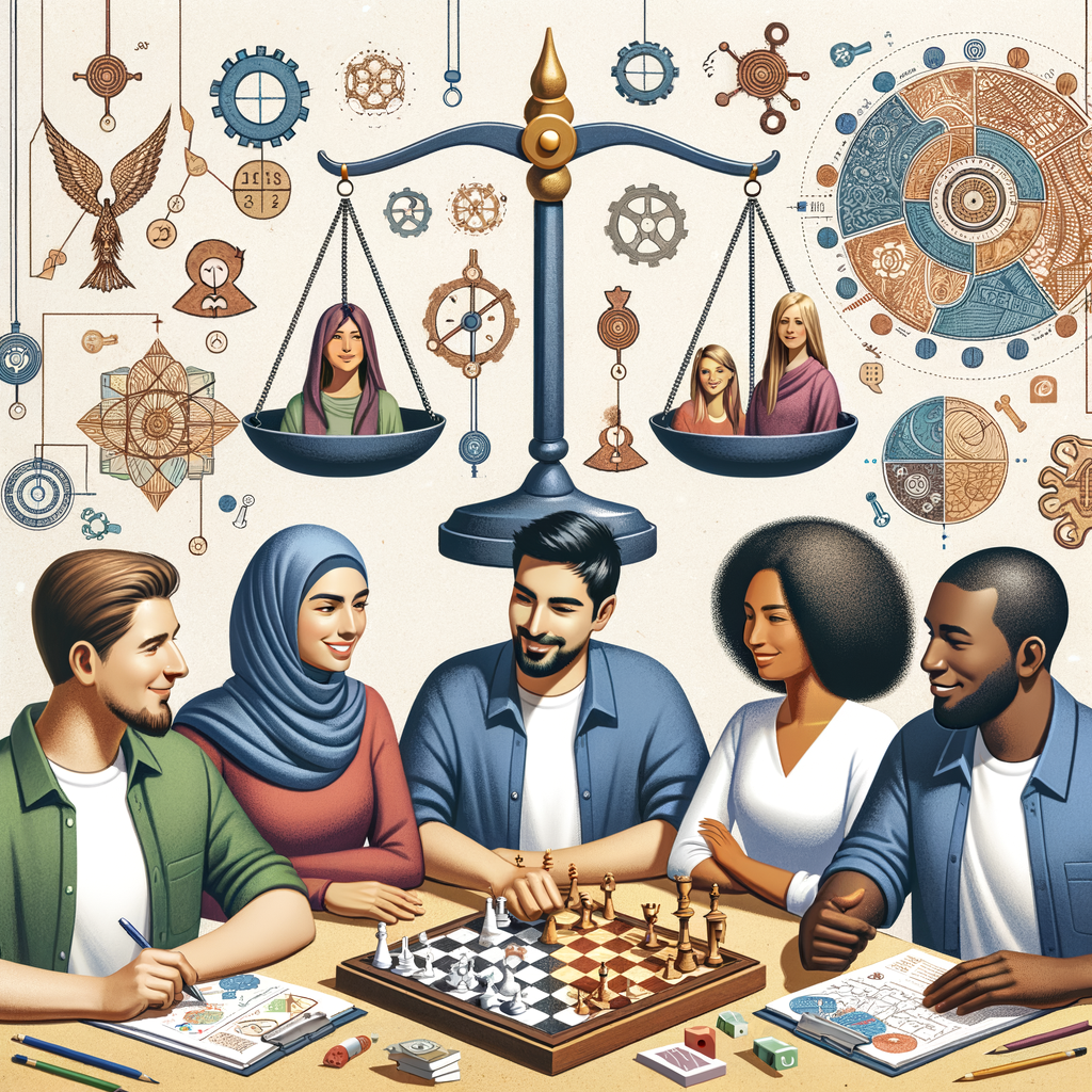 Diverse group strategizing on multiplayer board games, demonstrating board games balance, player count adjustment, game balance techniques, and board game design for varying difficulty levels in board game development