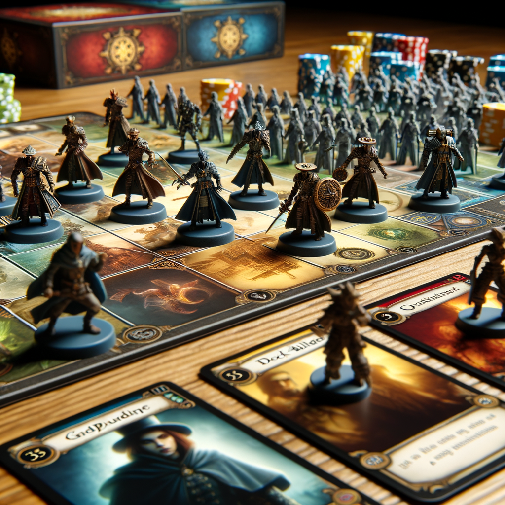 Miniatures in board games, illustrating deck-building mechanics and strategy in a heated Unmatched game review, showcasing the intrigue in miniature gaming and complex board game mechanics.