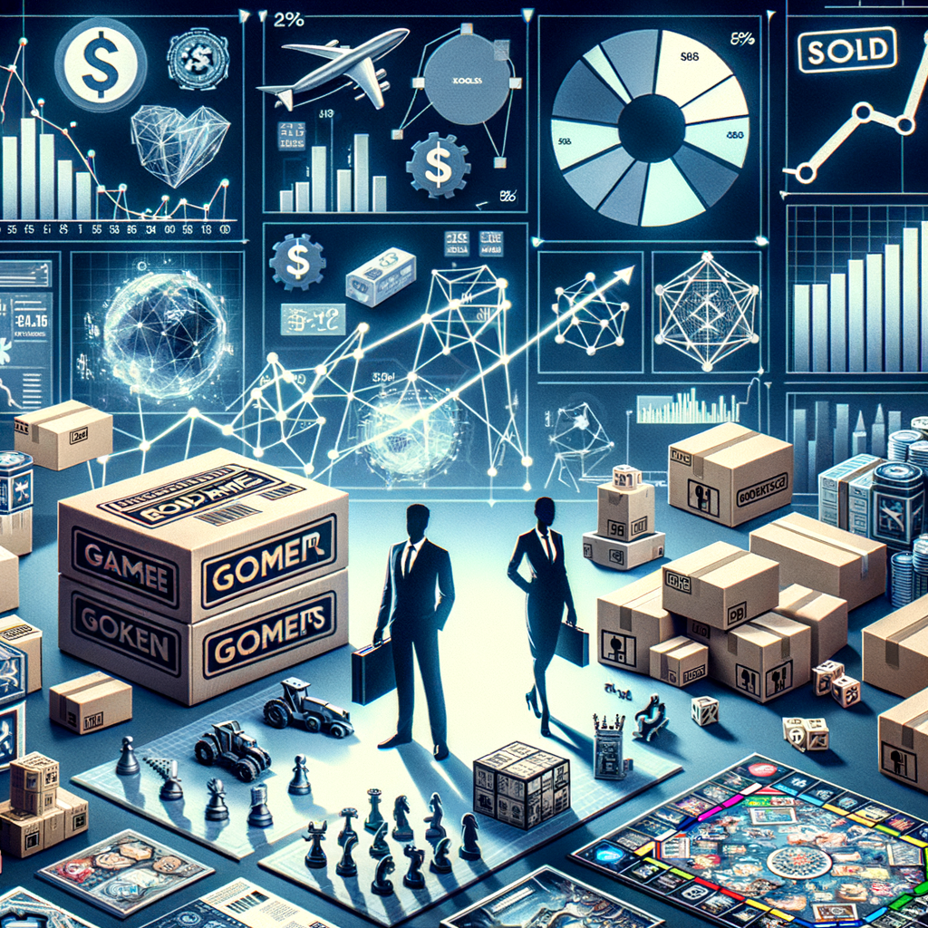 Board games industry analysis showcasing business model, market trends, production, sales, and profitability of board games with a backdrop of economic graphs and charts.