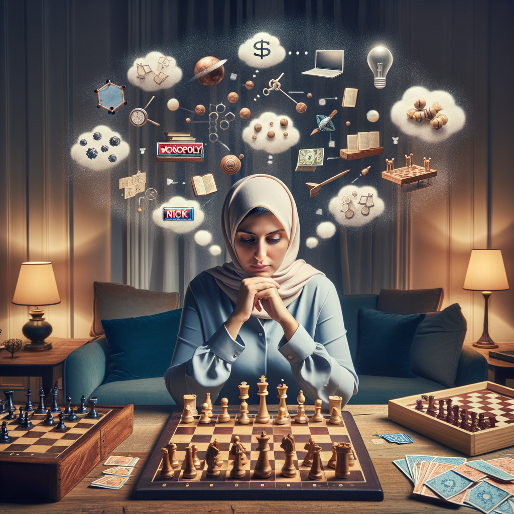 Professional chess player mastering strategic depth in board games, simplifying strategy and avoiding overcomplexity, with visual representation of advanced tactics and strategy games techniques.