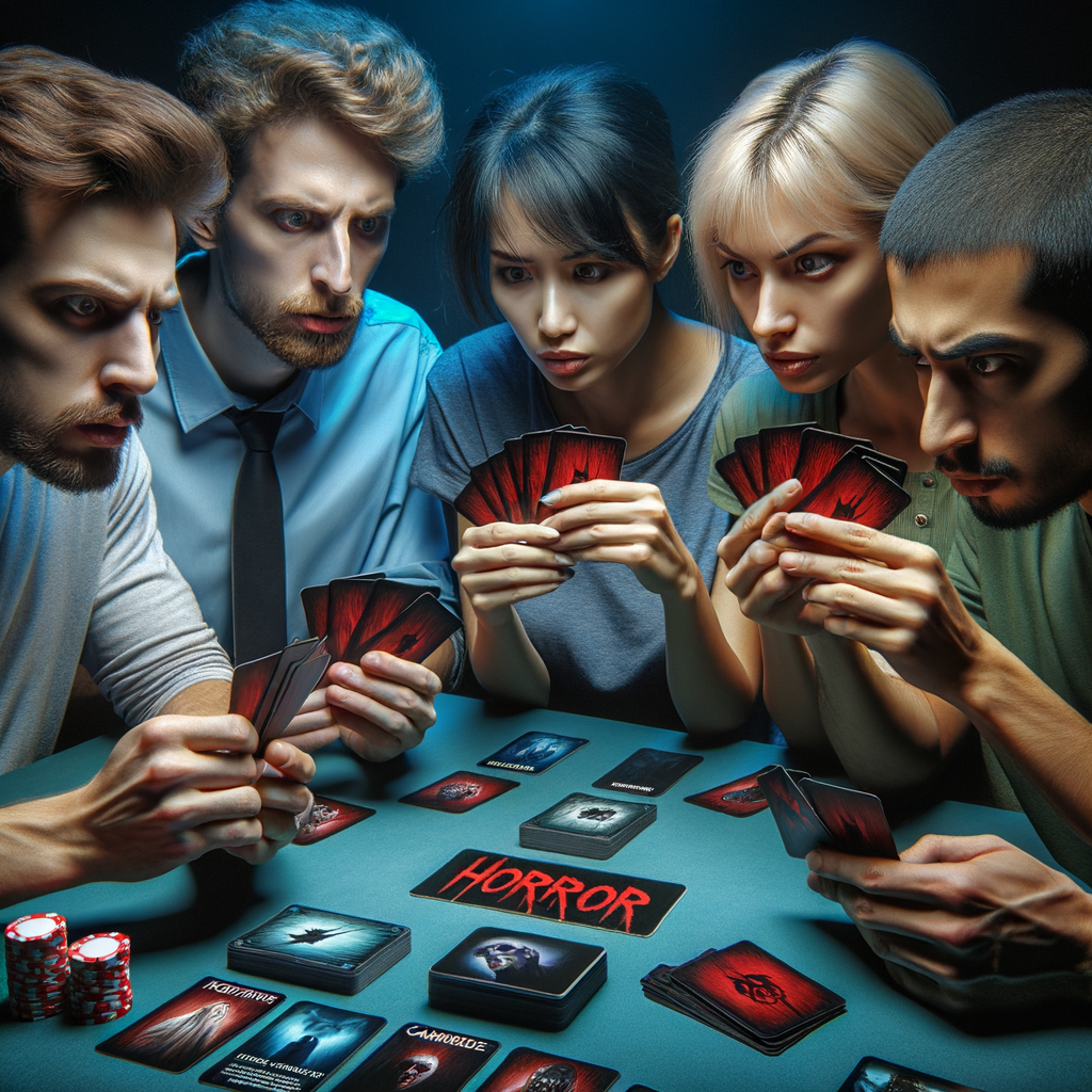 Players engrossed in the strategic gameplay of Arkham Horror Card Game, highlighting the horror theme and unique appeal of this Living Card Game experience.
